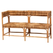 bali & pari Adisa Natural Rattan Bench - Handcrafted Banquette with Woven Seagrass Seat and Back, Coastal Boho Accent Seating for Entryway, Dining or Living Room